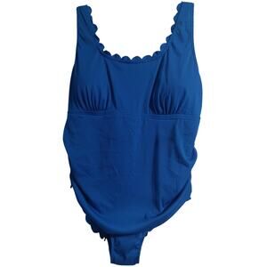 Charmo Women's 4X Blue NEW One Piece Swimsuit Scalloped Trim Tummy Control